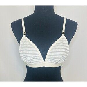 AERIE Velvet Mesh Stripe Triangle Ivory Bralette SIZE‎ LARGE NWT